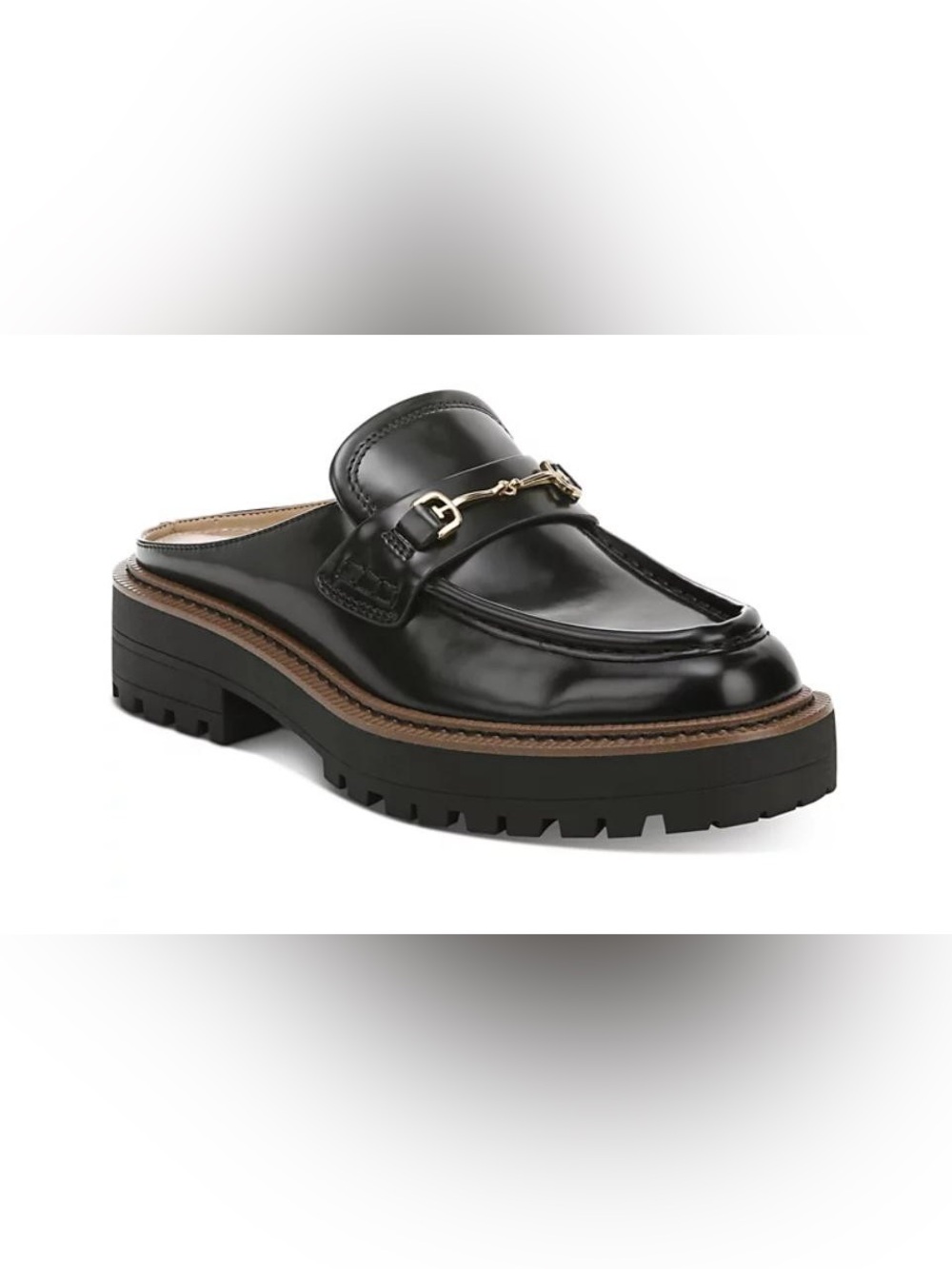 Black and Tan Patent Leather Slip-On Lug Sole Loafer Mules Size 7